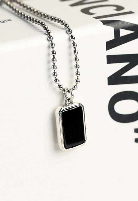 Onyx Simple Square Silver 925 Pendant Silver Necklace